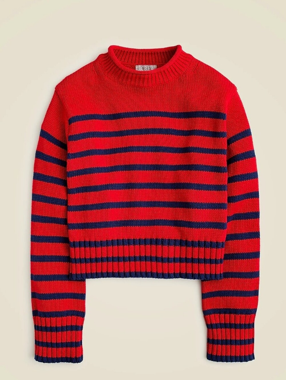 J. Crew Rollneck Sweater Ruby Dark Evening Stripe Women's XS Cotton Boxy